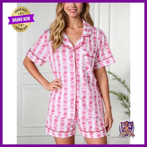 Women's Summer Pajama Set Shorts Lounge Sleepwear Soft Breathable - Picture 7 of 8